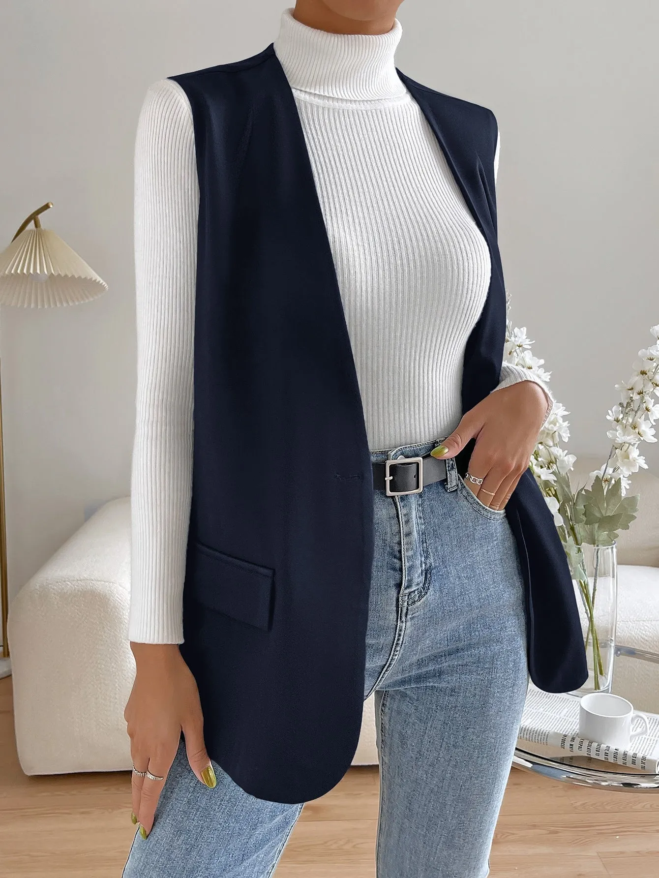 Unity Solid Single Button Vest Blazer
