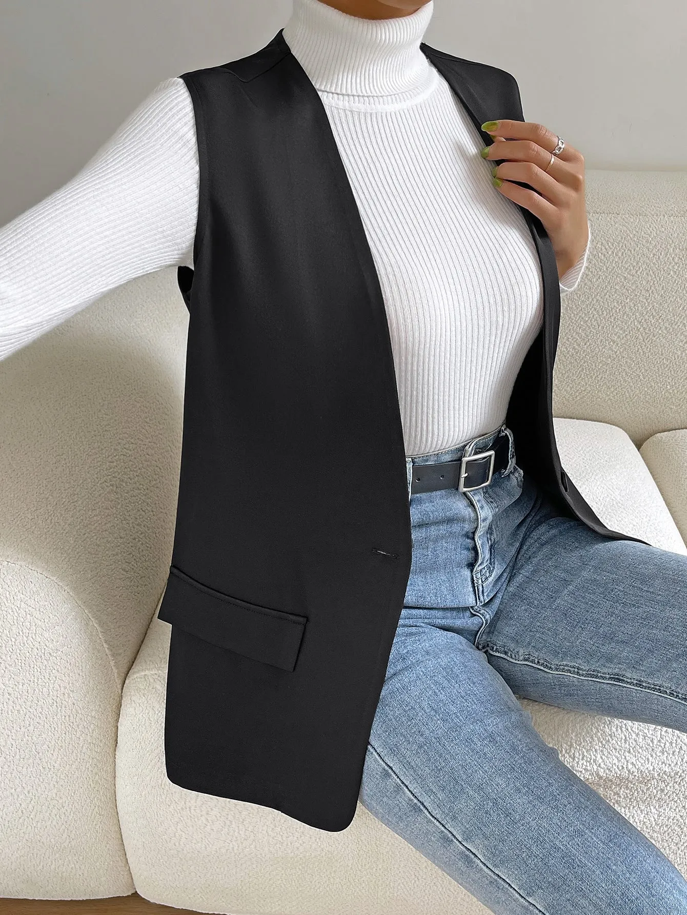 Unity Solid Single Button Vest Blazer