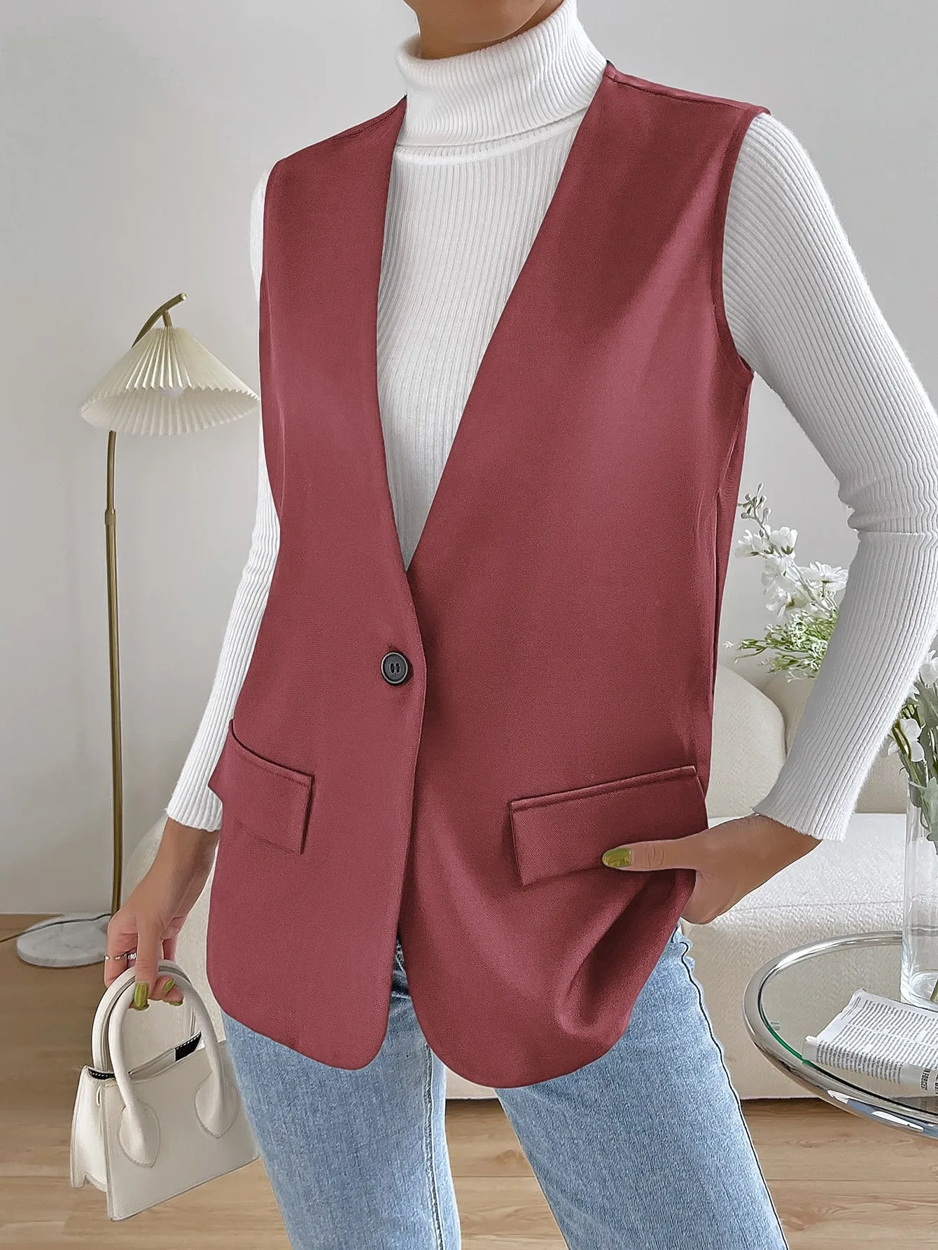 Unity Solid Single Button Vest Blazer