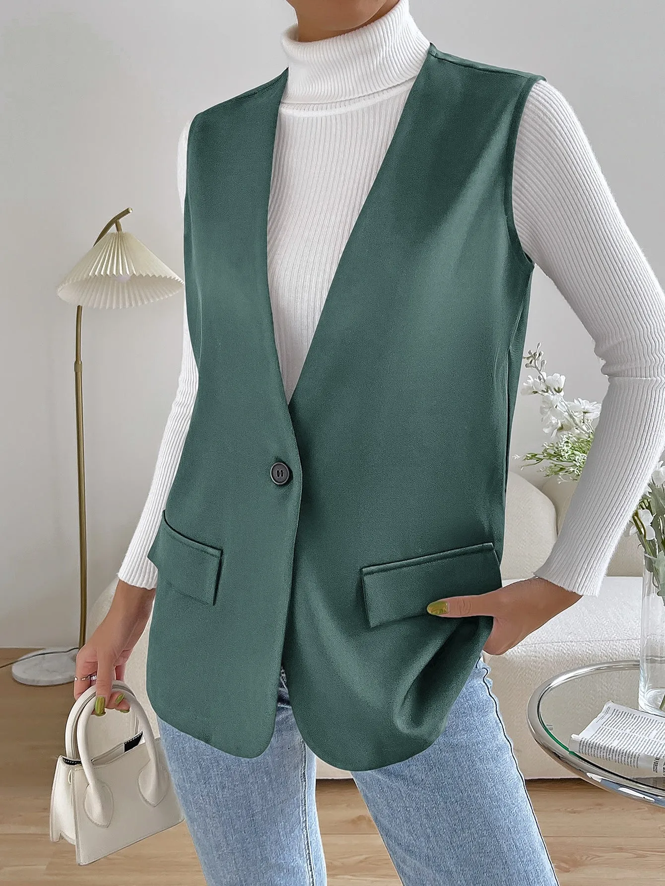 Unity Solid Single Button Vest Blazer