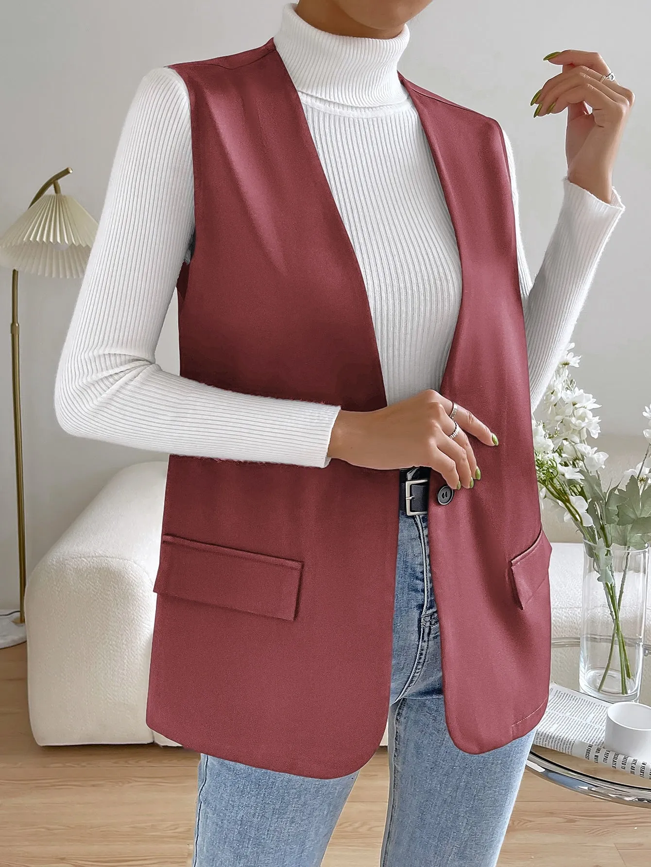 Unity Solid Single Button Vest Blazer