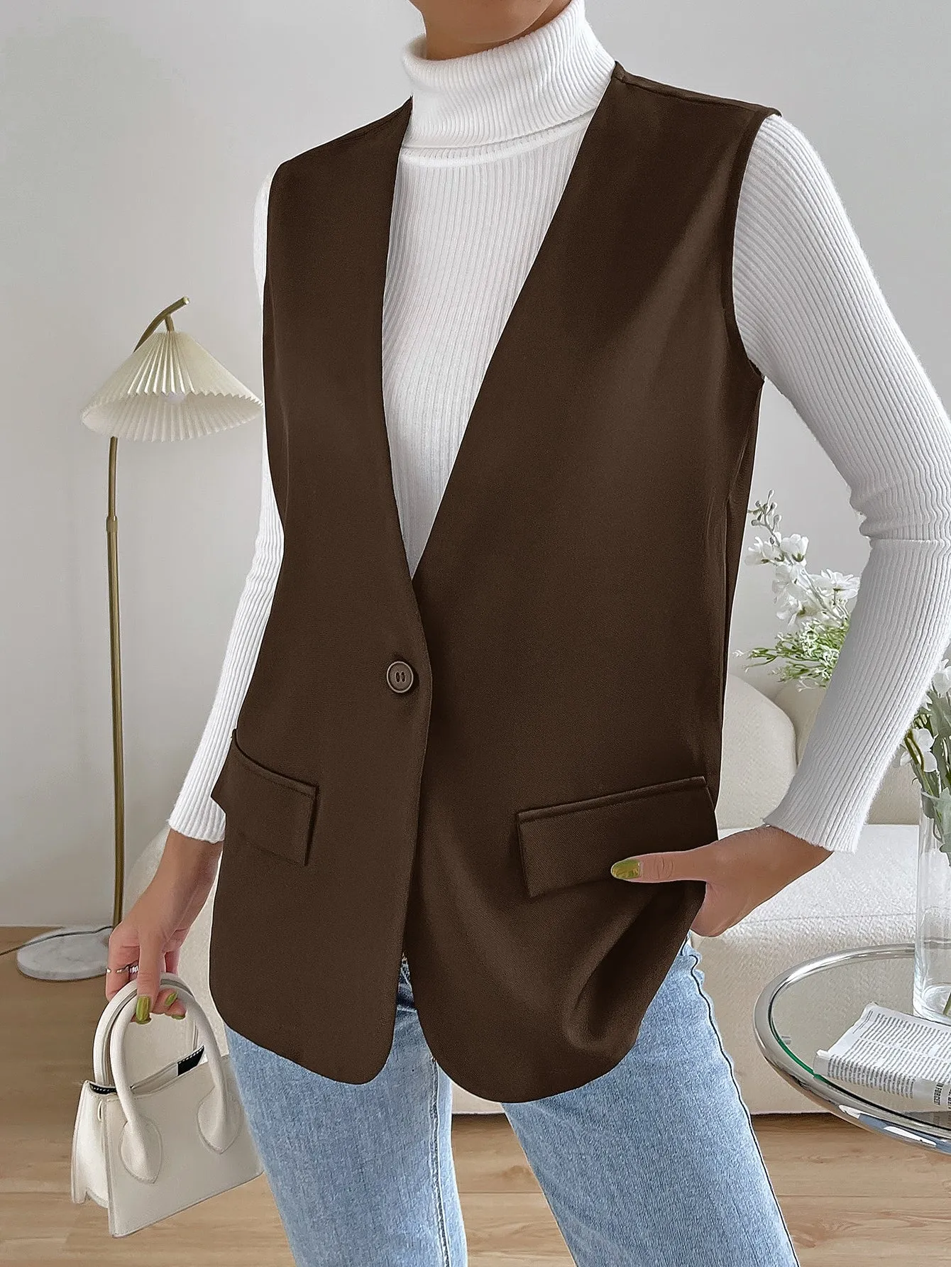 Unity Solid Single Button Vest Blazer