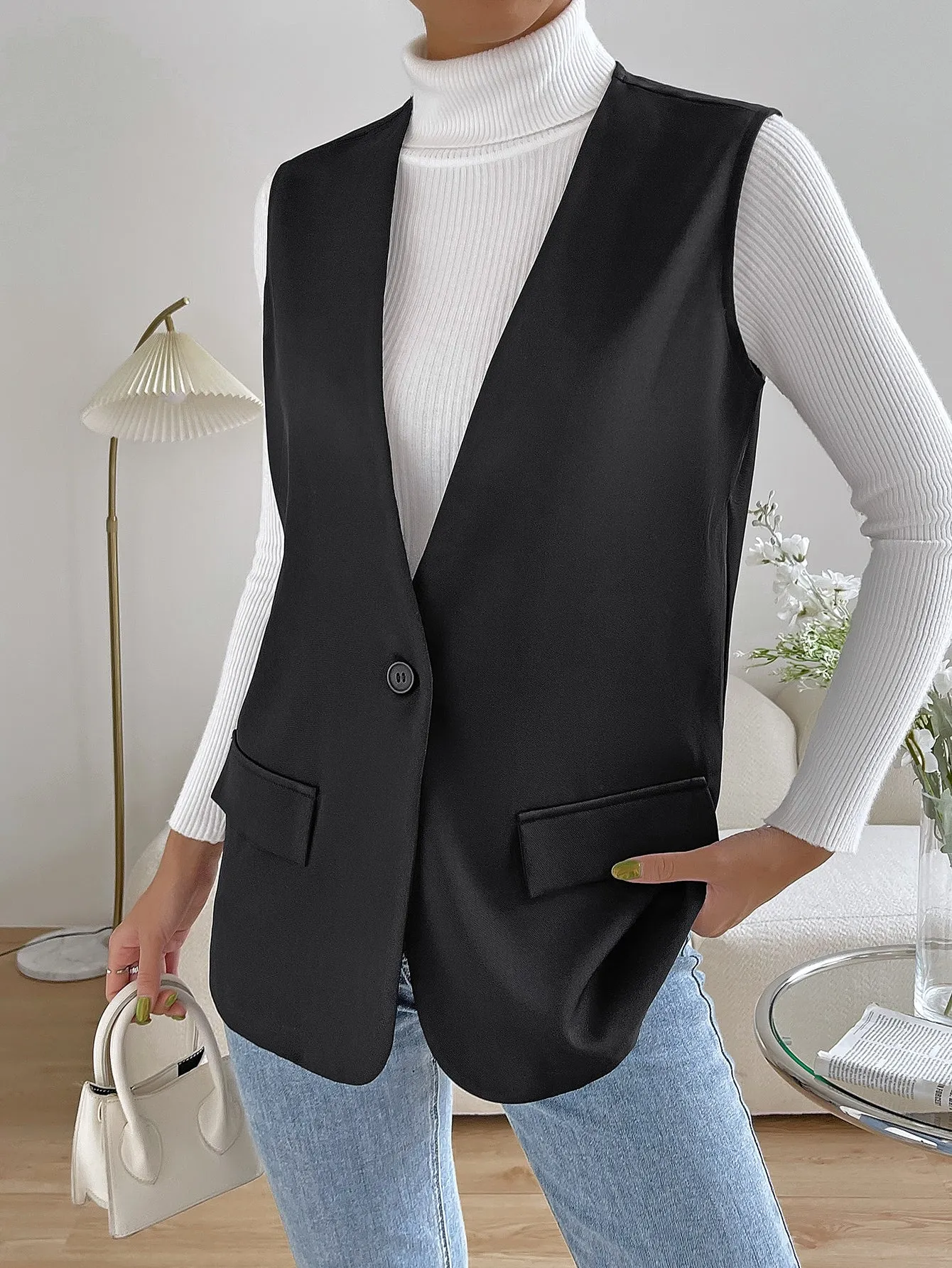 Unity Solid Single Button Vest Blazer