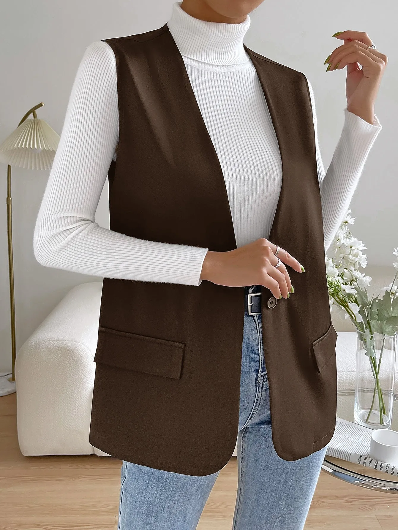 Unity Solid Single Button Vest Blazer