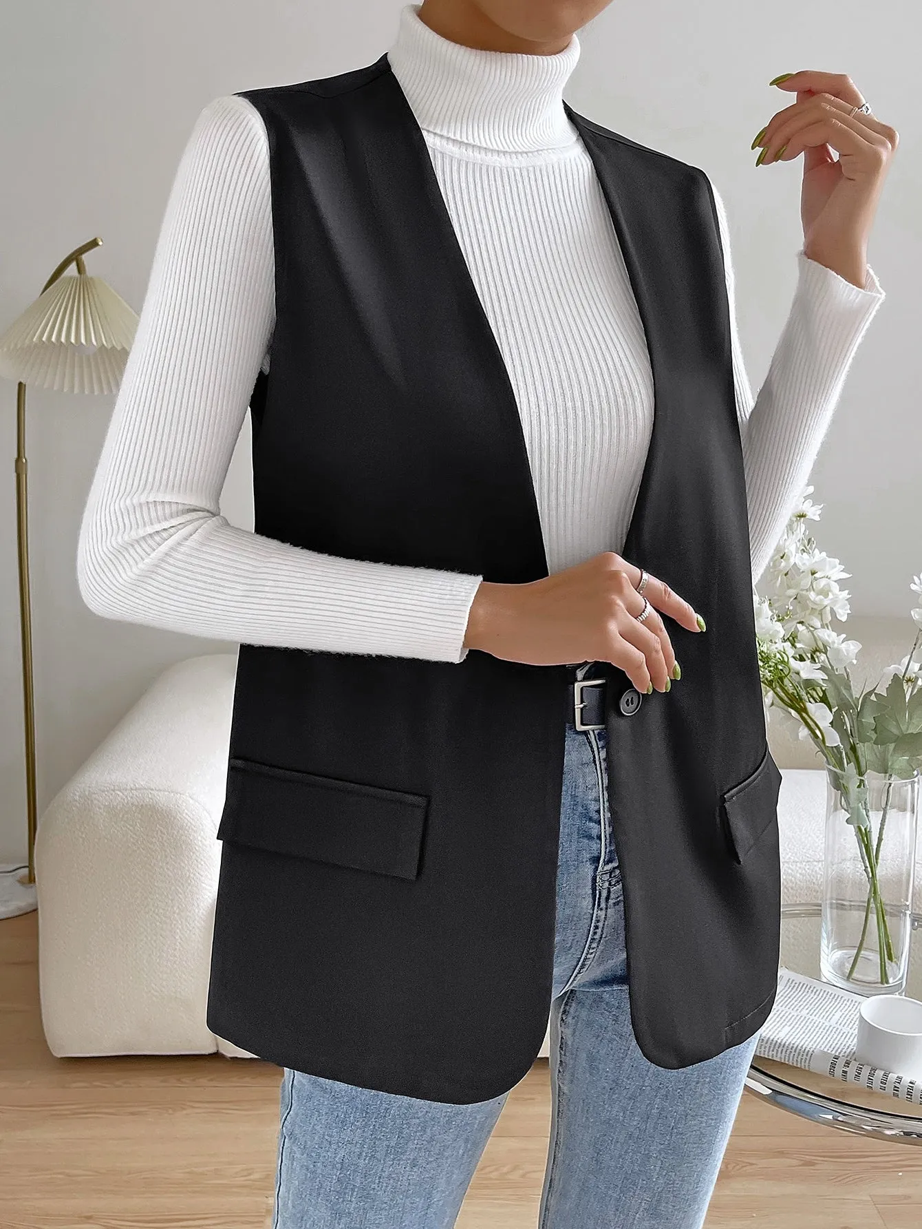 Unity Solid Single Button Vest Blazer