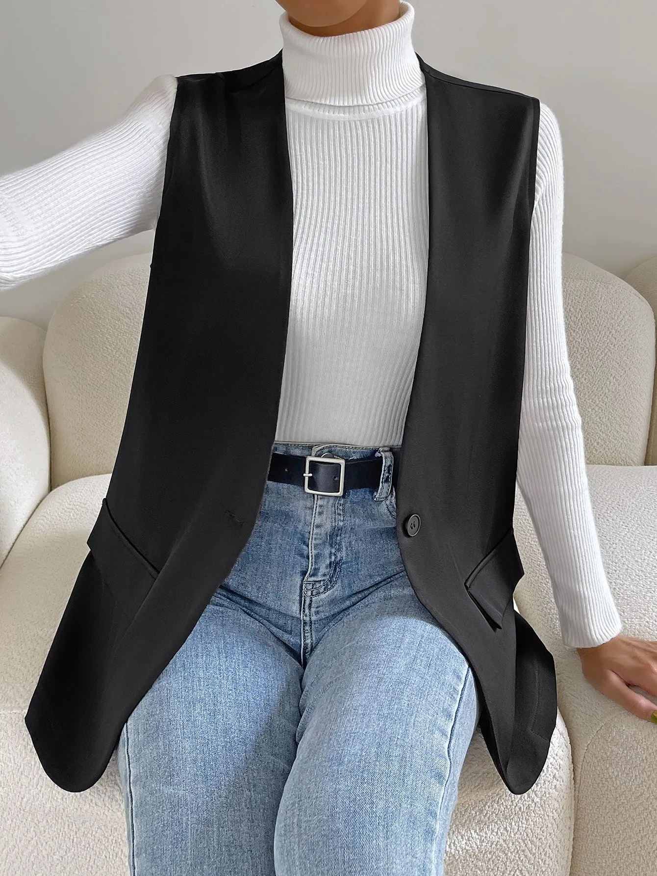 Unity Solid Single Button Vest Blazer