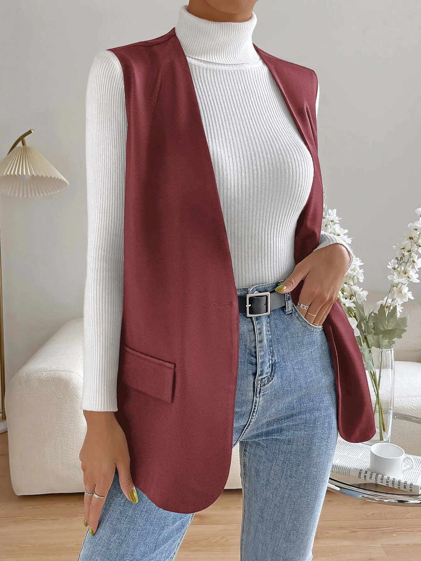 Unity Solid Single Button Vest Blazer