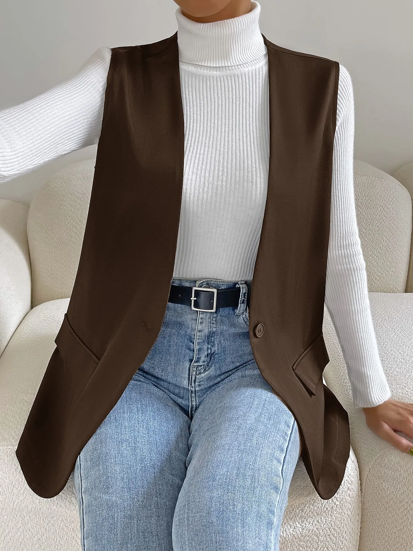 Unity Solid Single Button Vest Blazer