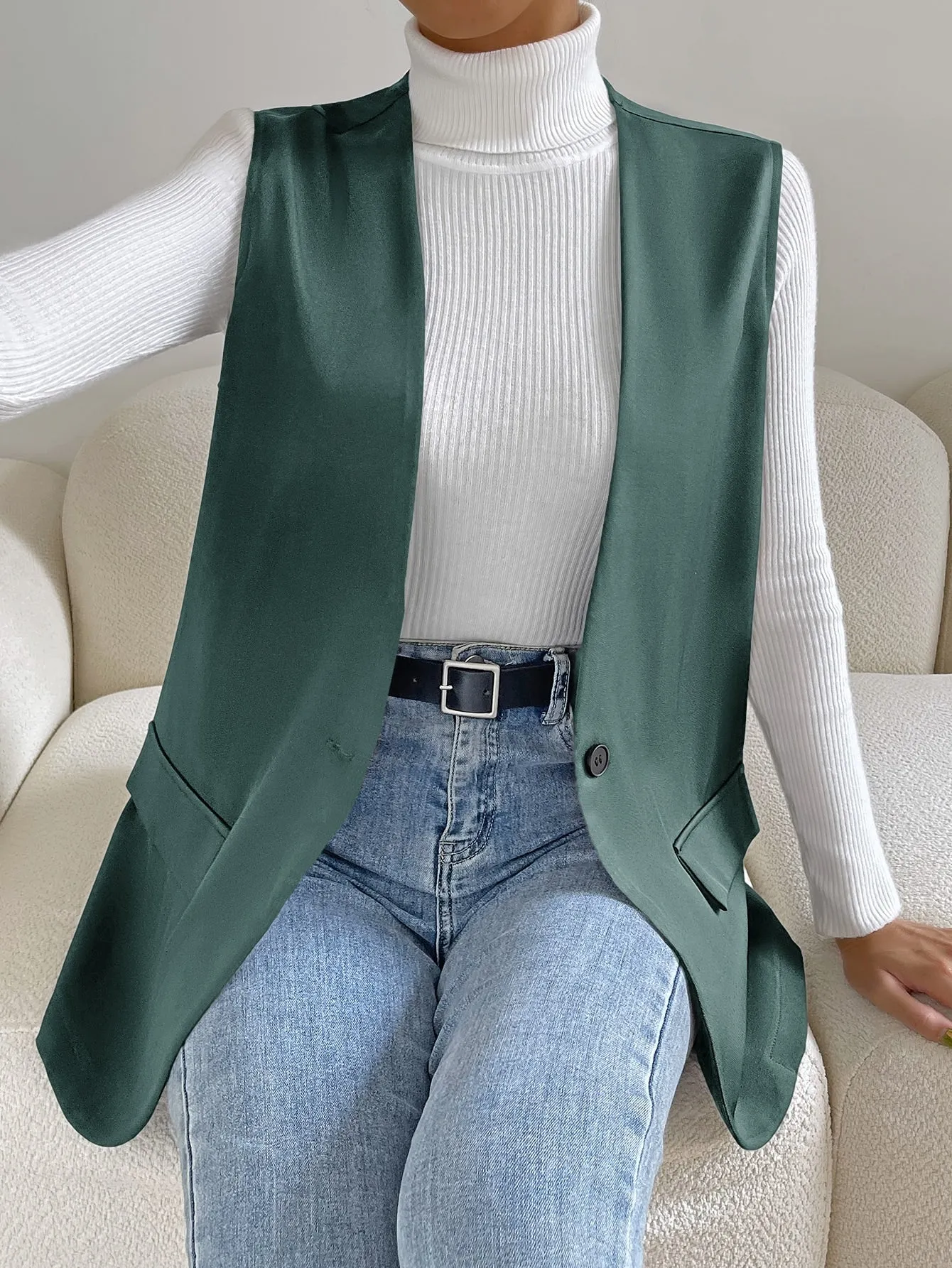 Unity Solid Single Button Vest Blazer