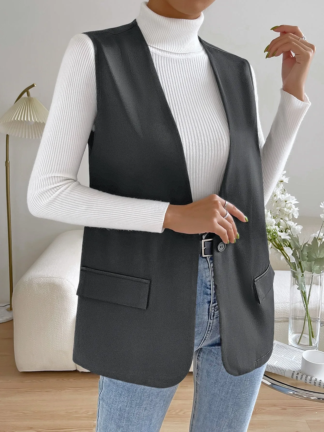 Unity Solid Single Button Vest Blazer