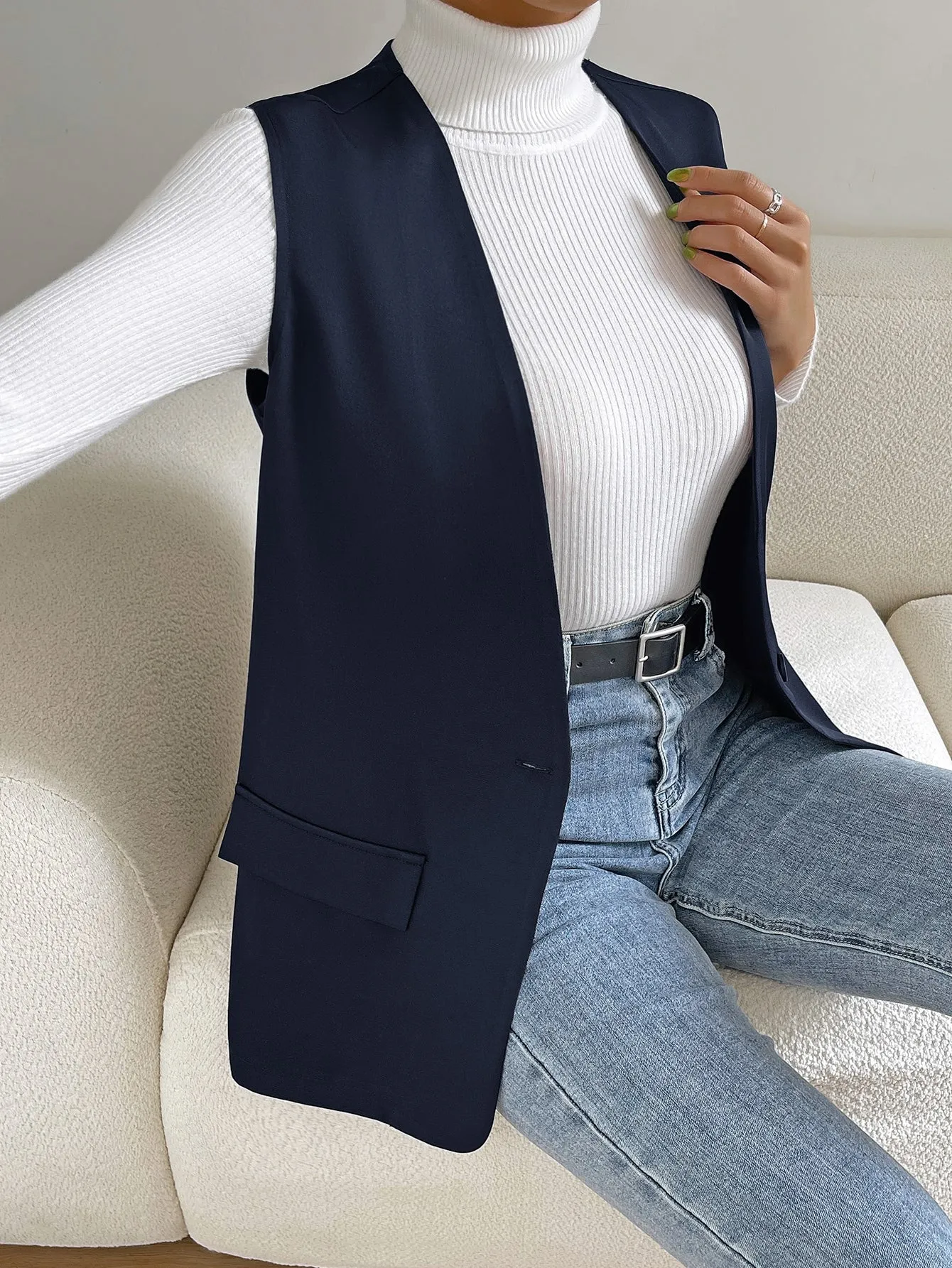 Unity Solid Single Button Vest Blazer