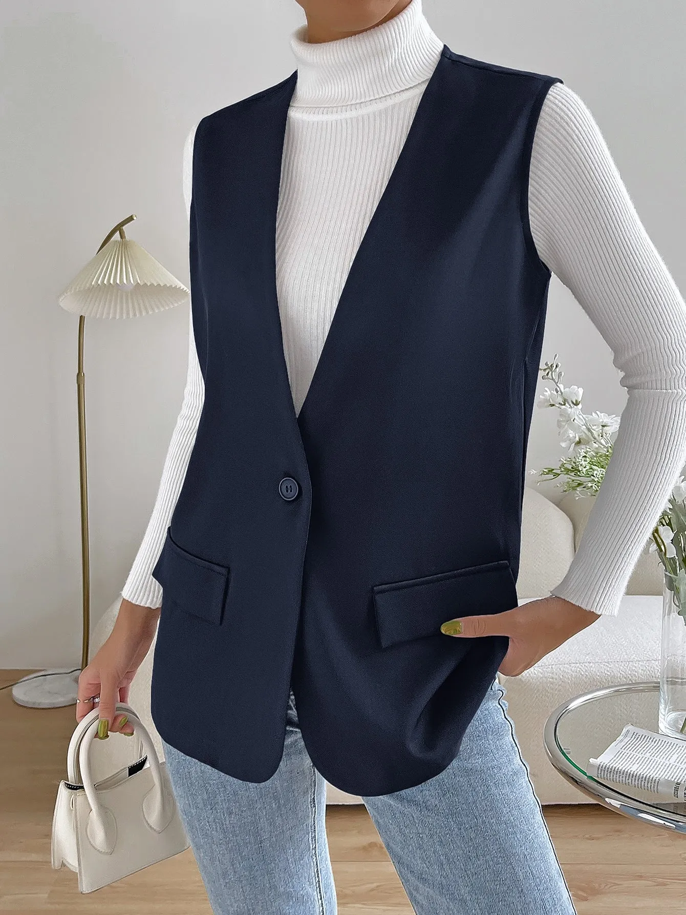 Unity Solid Single Button Vest Blazer