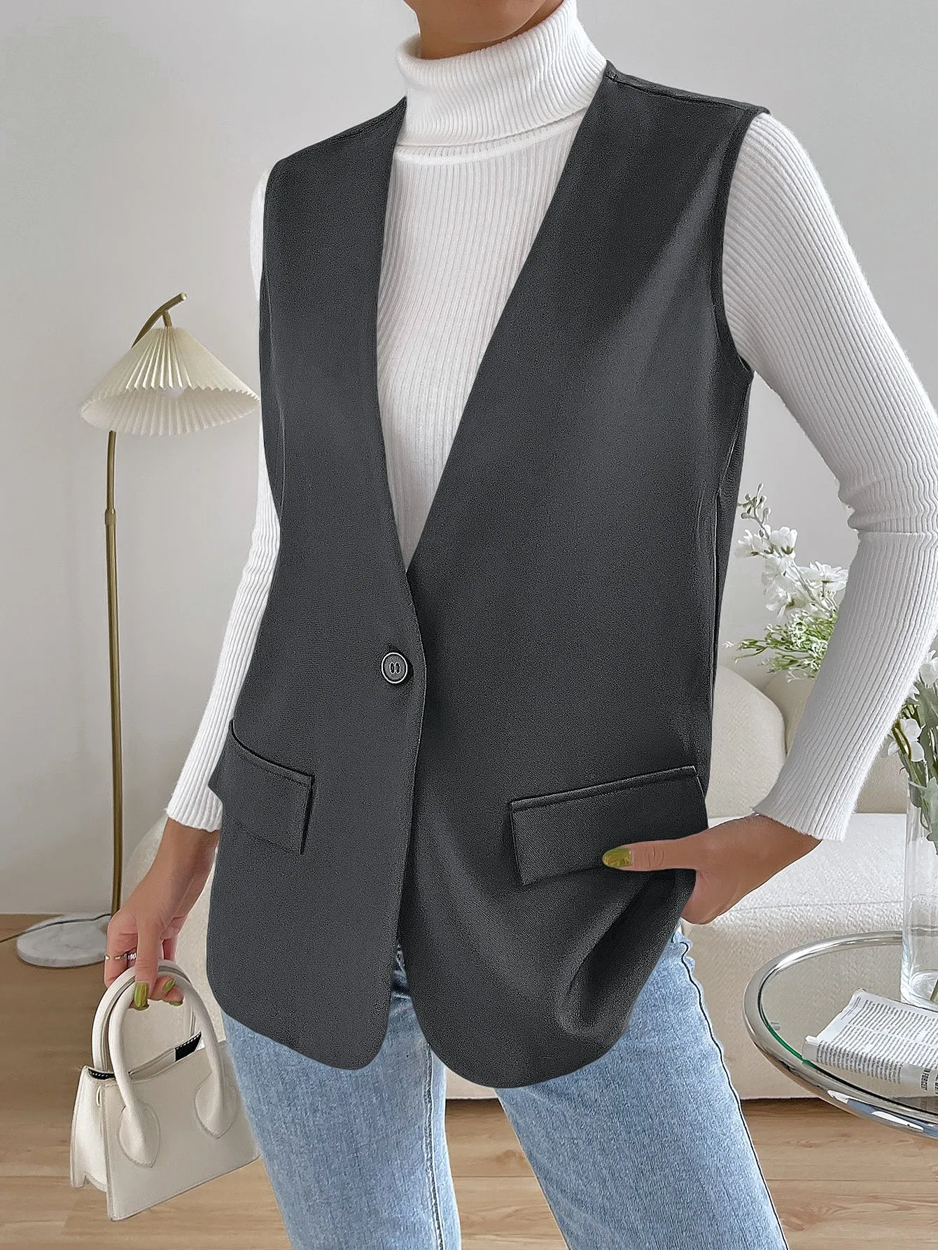 Unity Solid Single Button Vest Blazer