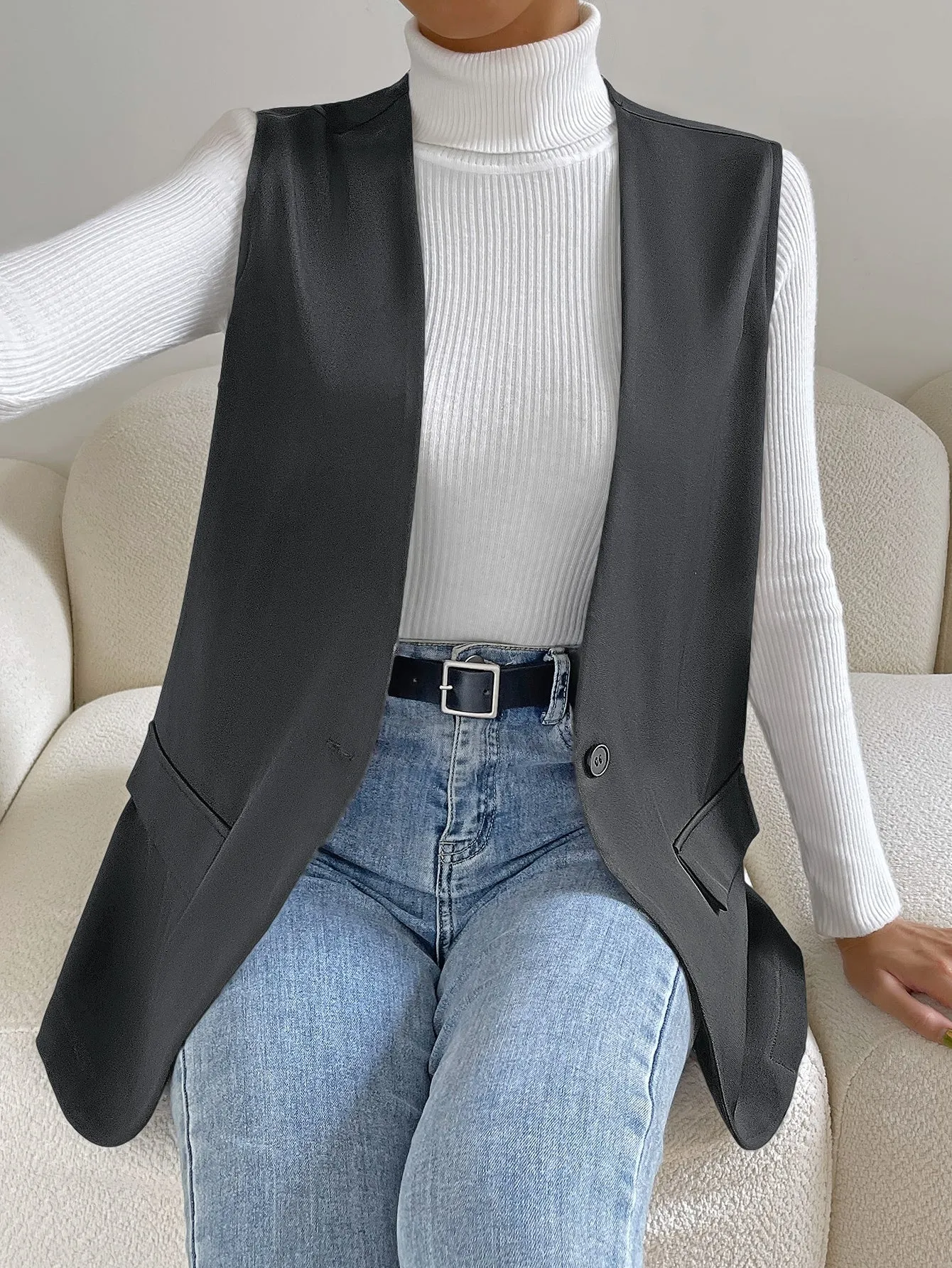 Unity Solid Single Button Vest Blazer