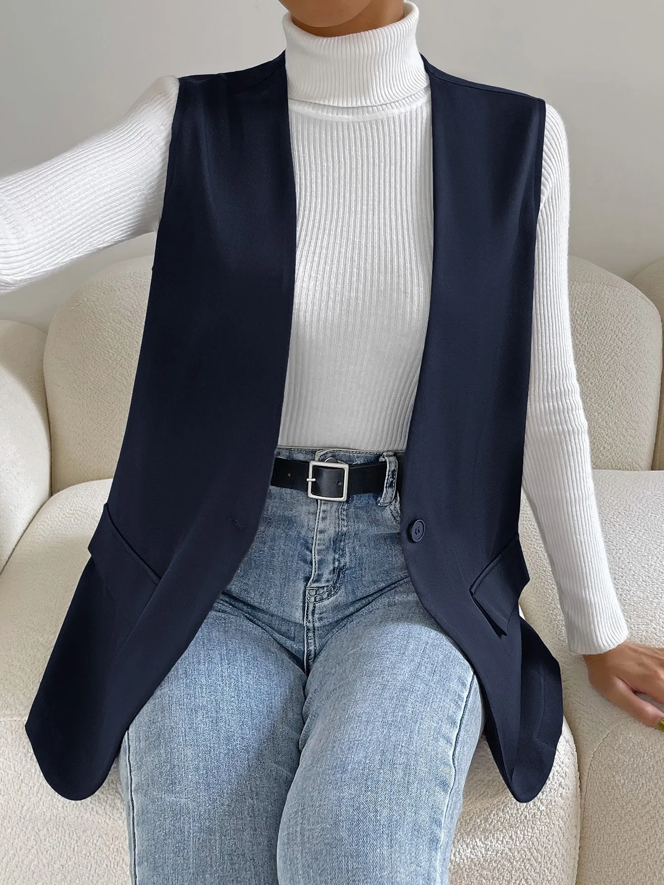 Unity Solid Single Button Vest Blazer