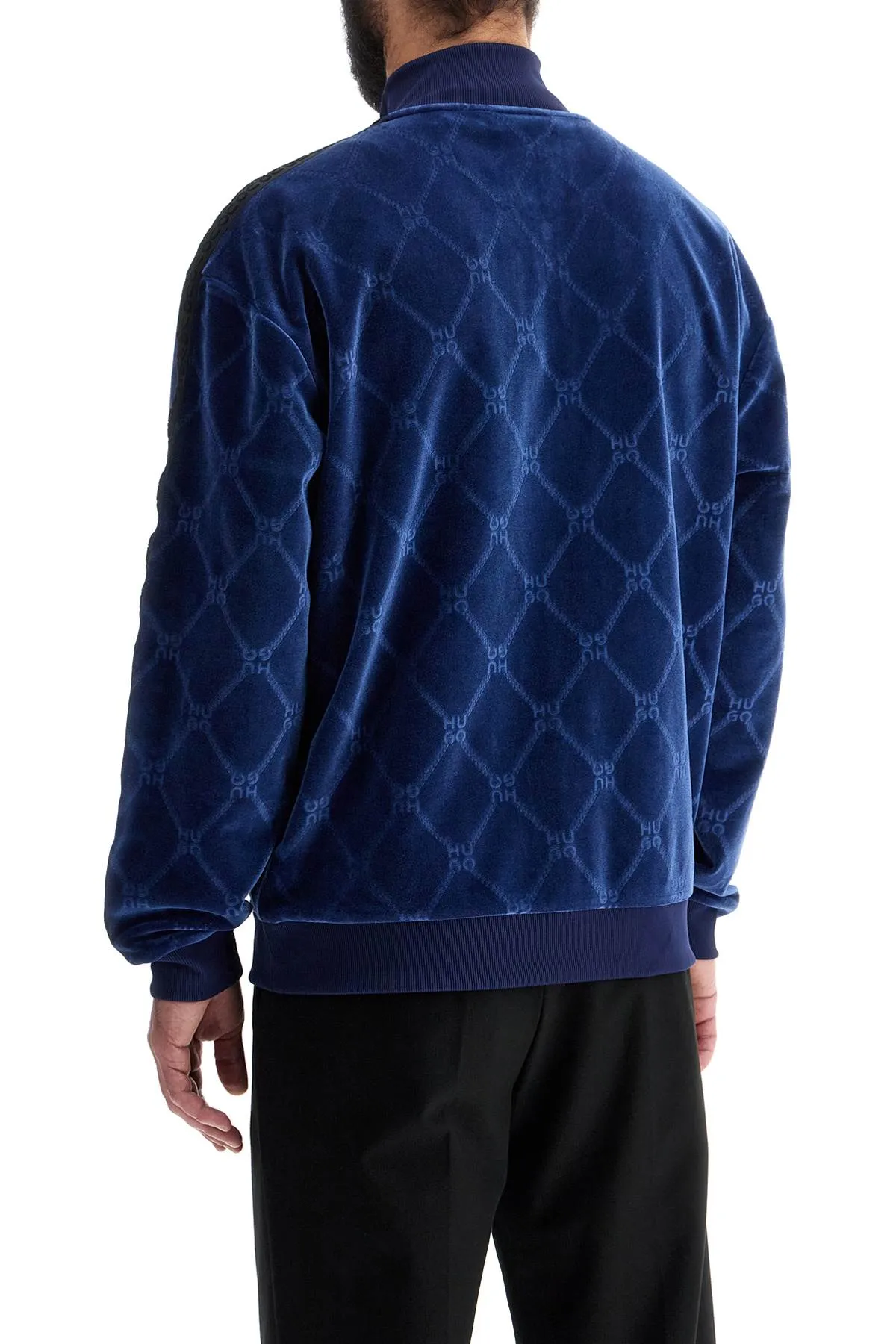 Velvet Diamond Pattern Zip Sweatshirt