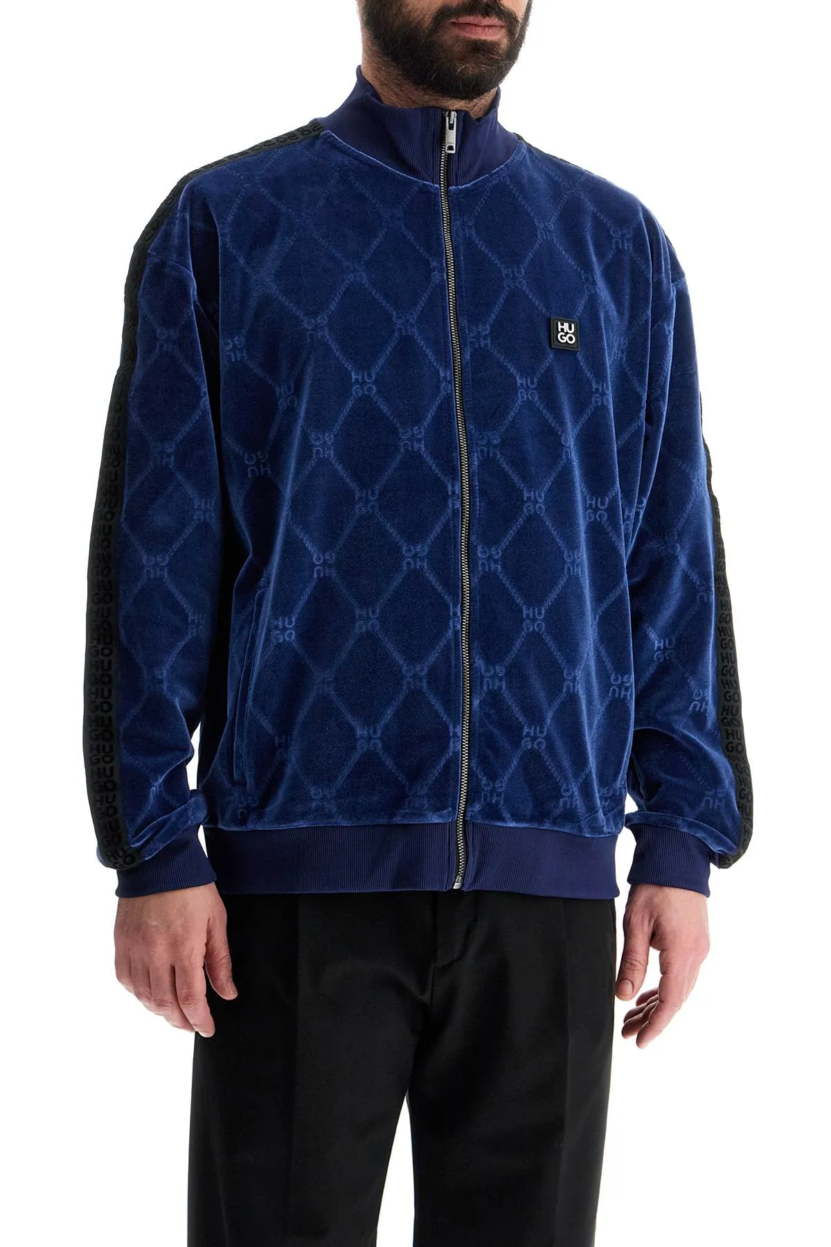 Velvet Diamond Pattern Zip Sweatshirt