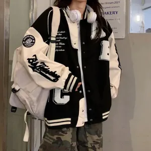 Willeke - Vintage oversized bomber baseball jacket for women