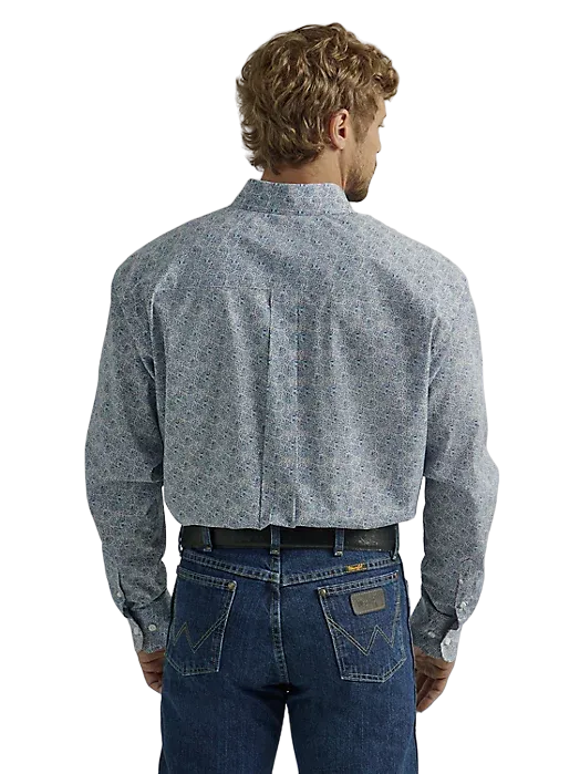 Wrangler George Strait One Pocket Printed In Swirly Paisley Blue Shirt