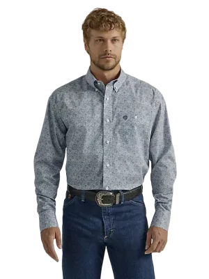 Wrangler George Strait One Pocket Printed In Swirly Paisley Blue Shirt