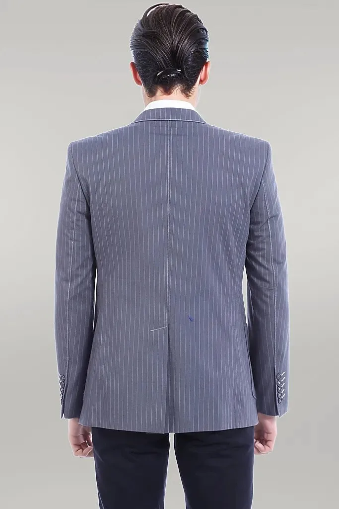 WSS Striped Single Slit Crested Bag Pocket Grey Jacket- - Singen