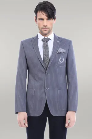 WSS Striped Single Slit Crested Bag Pocket Grey Jacket- - Singen