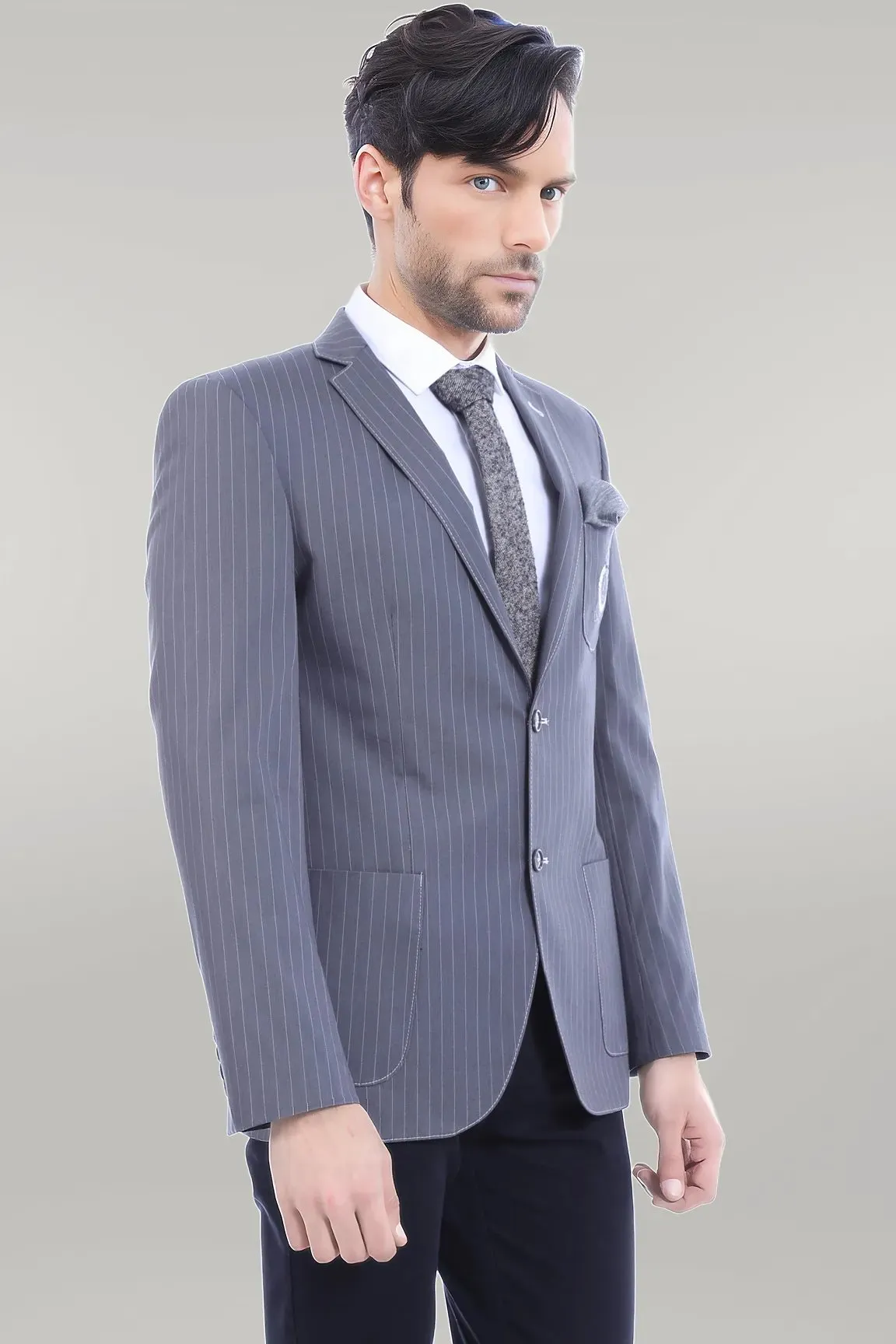WSS Striped Single Slit Crested Bag Pocket Grey Jacket- - Singen